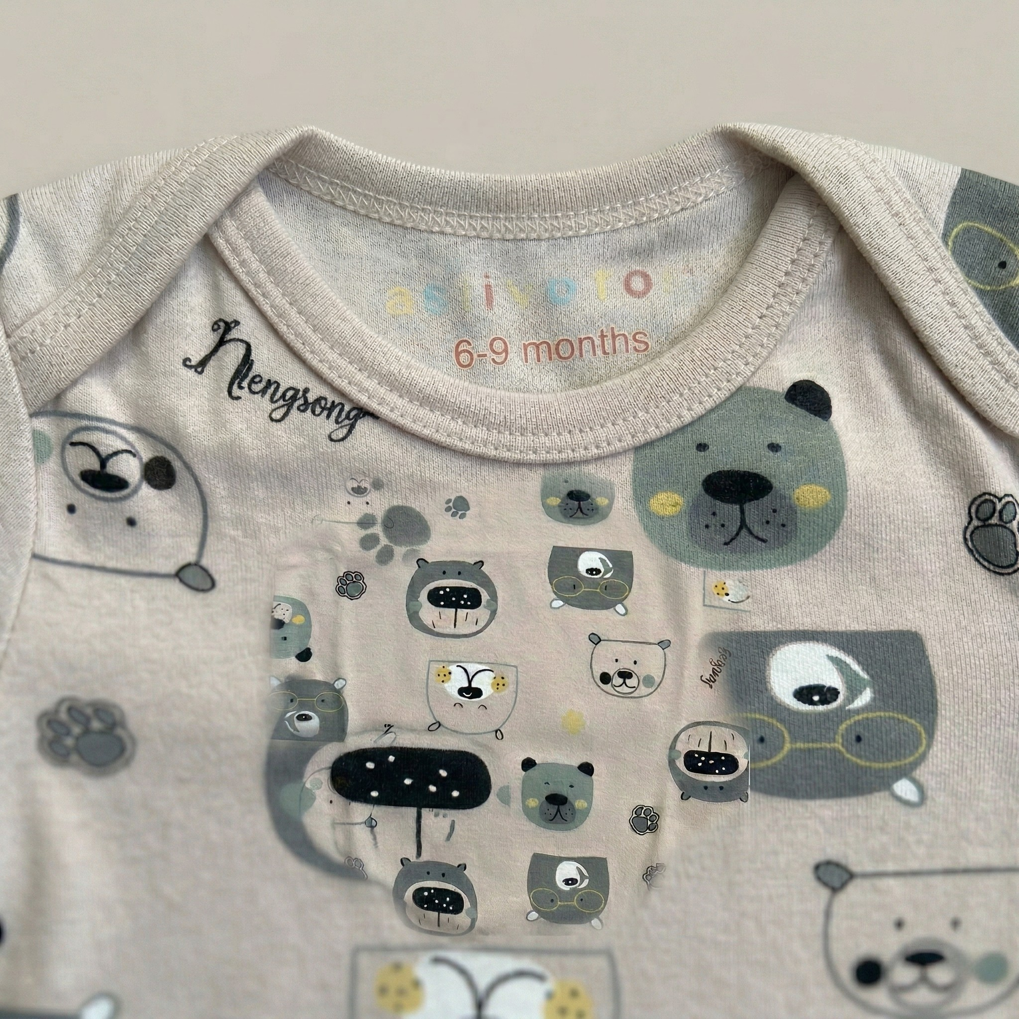 Bear Print Baby Onesie – Soft Cotton Full Sleeve Bodysuit (Grey)