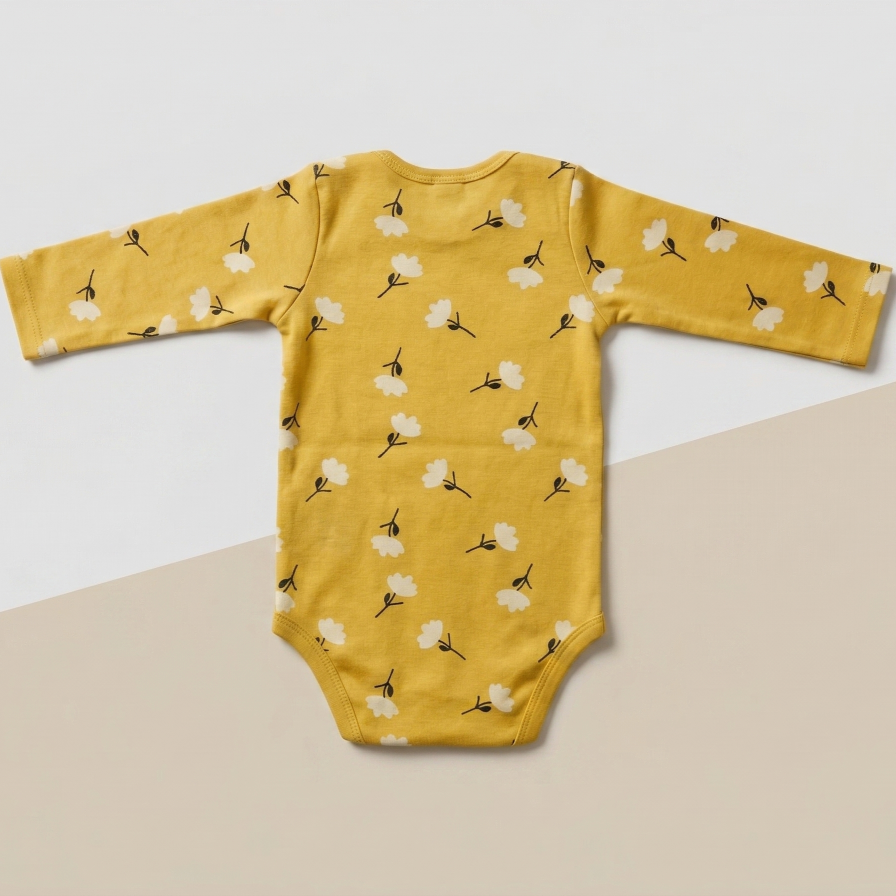 Floral Print Baby Onesie – Soft Cotton Full Sleeve Bodysuit (Yellow)