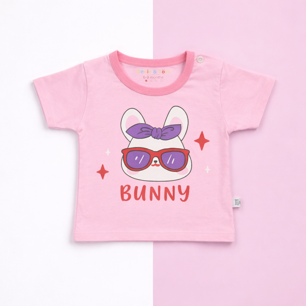 Bunny Print Baby Co-ord Set – Soft Cotton Half Sleeve T-shirt & Shorts Set