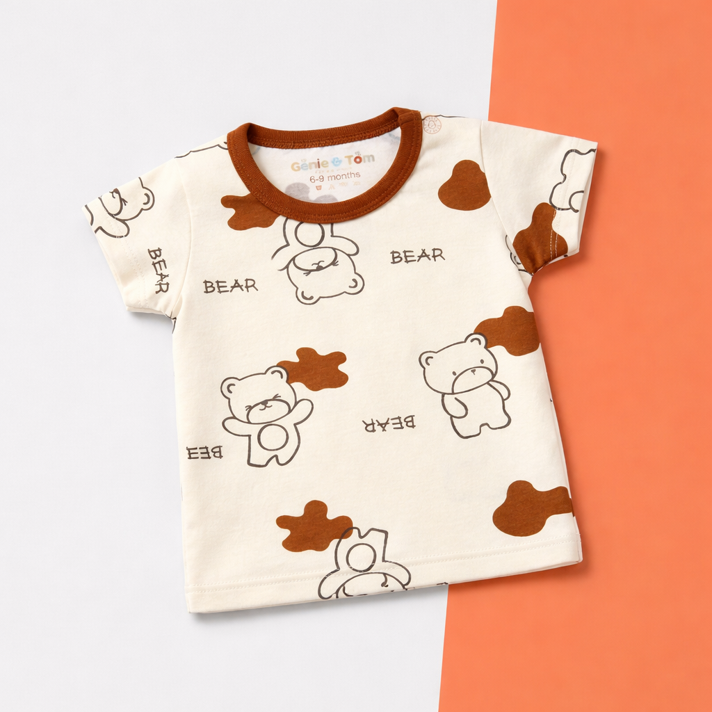 Bear Print Baby T-shirt – Soft Cotton Half Sleeve Tee