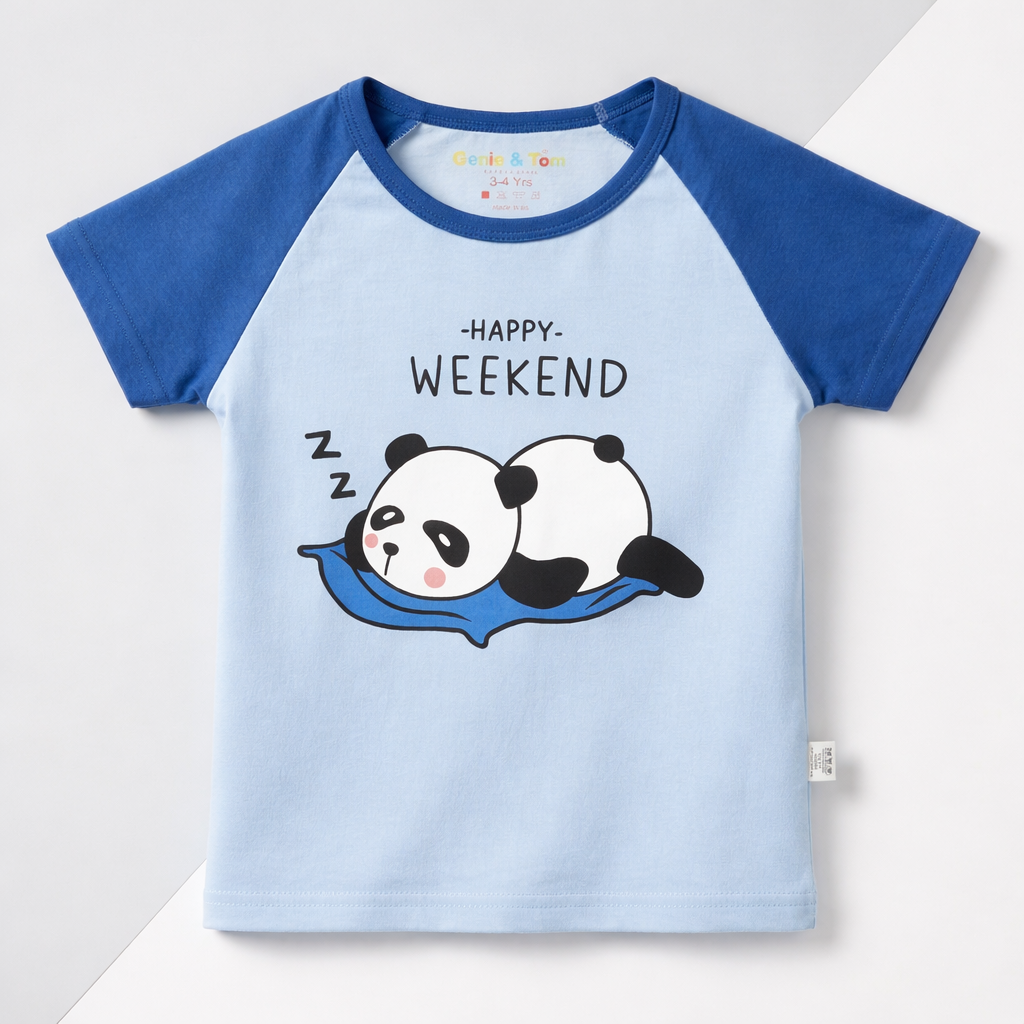 Happy Weekend Panda Baby Co-ord Set – Soft Cotton Half Sleeve T-shirt & Pajama Set