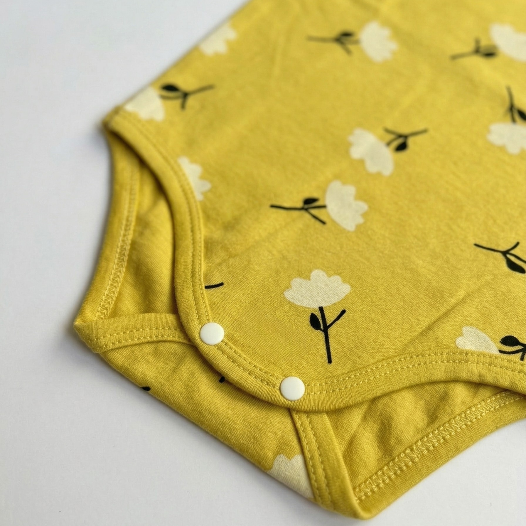 Floral Print Baby Onesie – Soft Cotton Full Sleeve Bodysuit (Yellow)