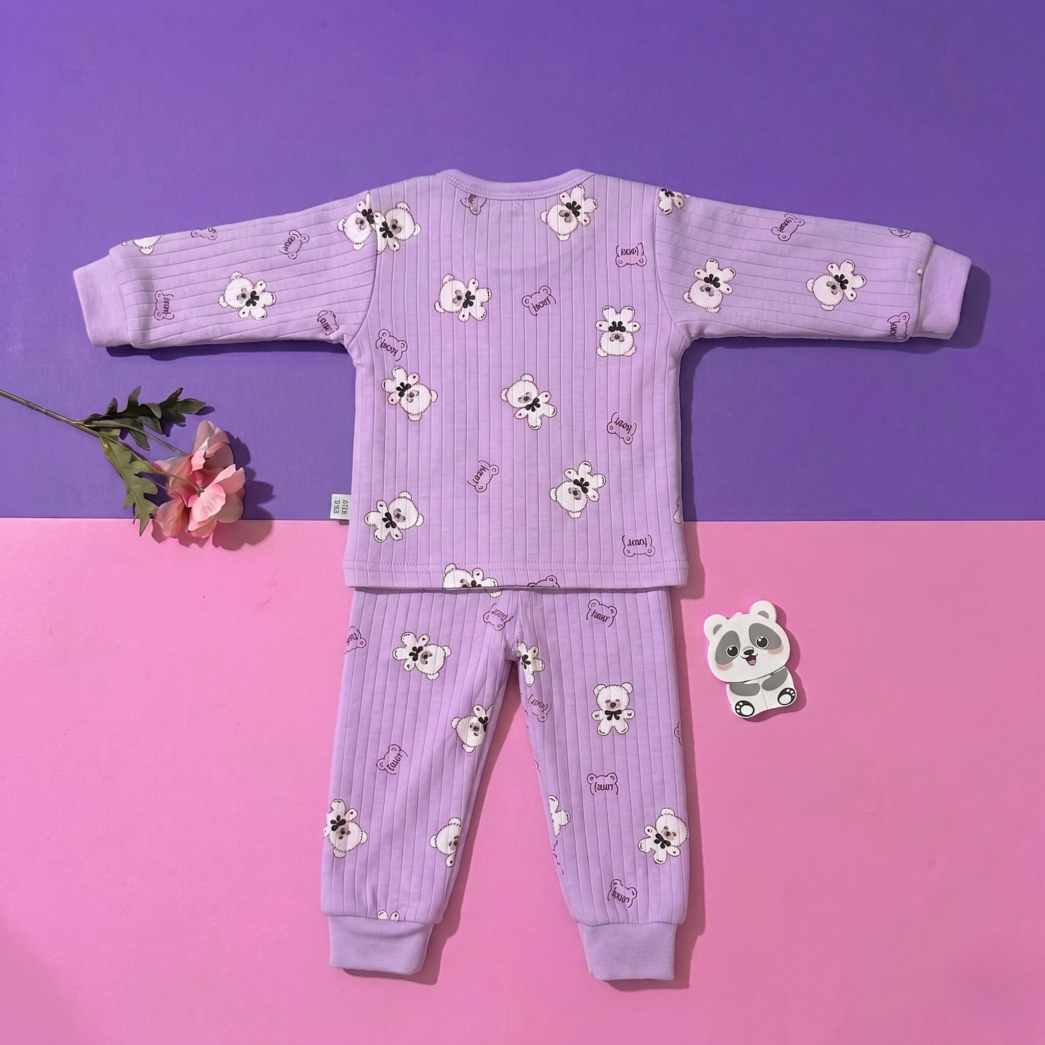 Bear Print Baby Co-ord Set – Soft Ribbed Cotton Full Sleeve T-shirt & Pajama Set