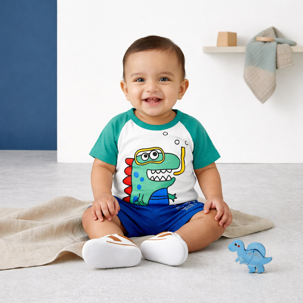 Snorkel Dino Baby Co-ord Set – Soft Cotton Half Sleeve T-shirt & Shorts Set