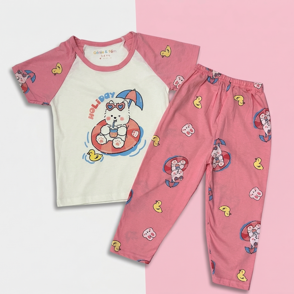 Holiday Bunny Baby Co-ord Set – Soft Cotton Half Sleeve T-shirt & Pajama Set