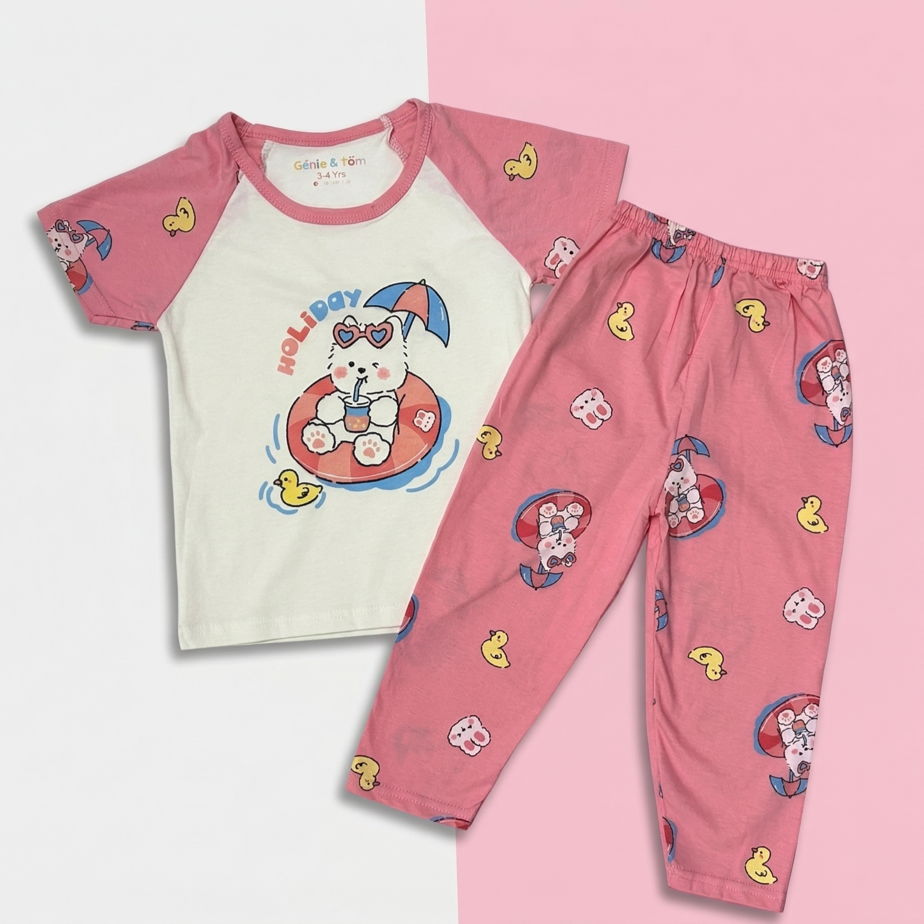 Holiday Bunny Baby Co-ord Set – Soft Cotton Half Sleeve T-shirt & Pajama Set