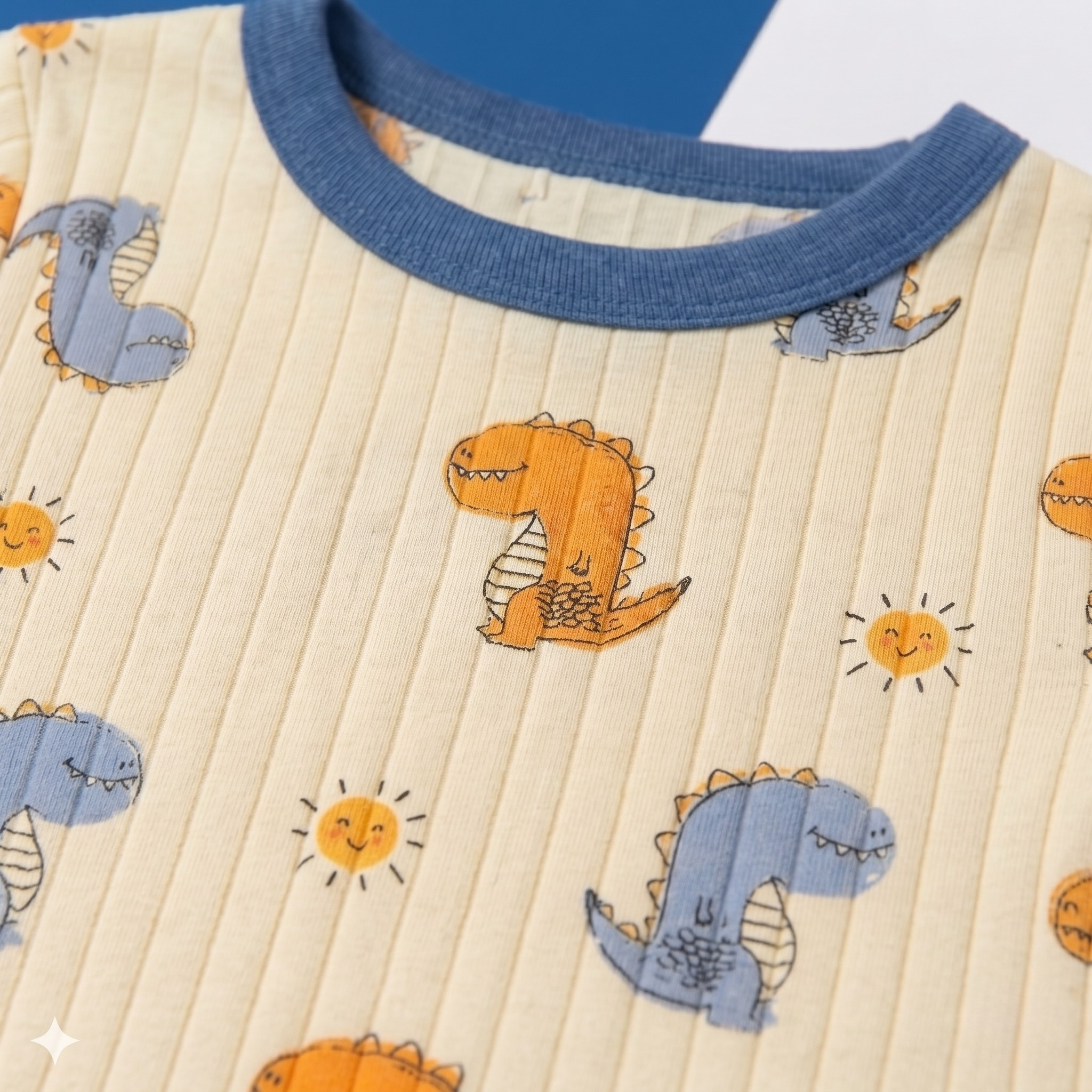 Dinosaur Print Baby Co-ord Set – Soft Cotton Full Sleeve T-shirt & Pajama Set (Cream & Blue)