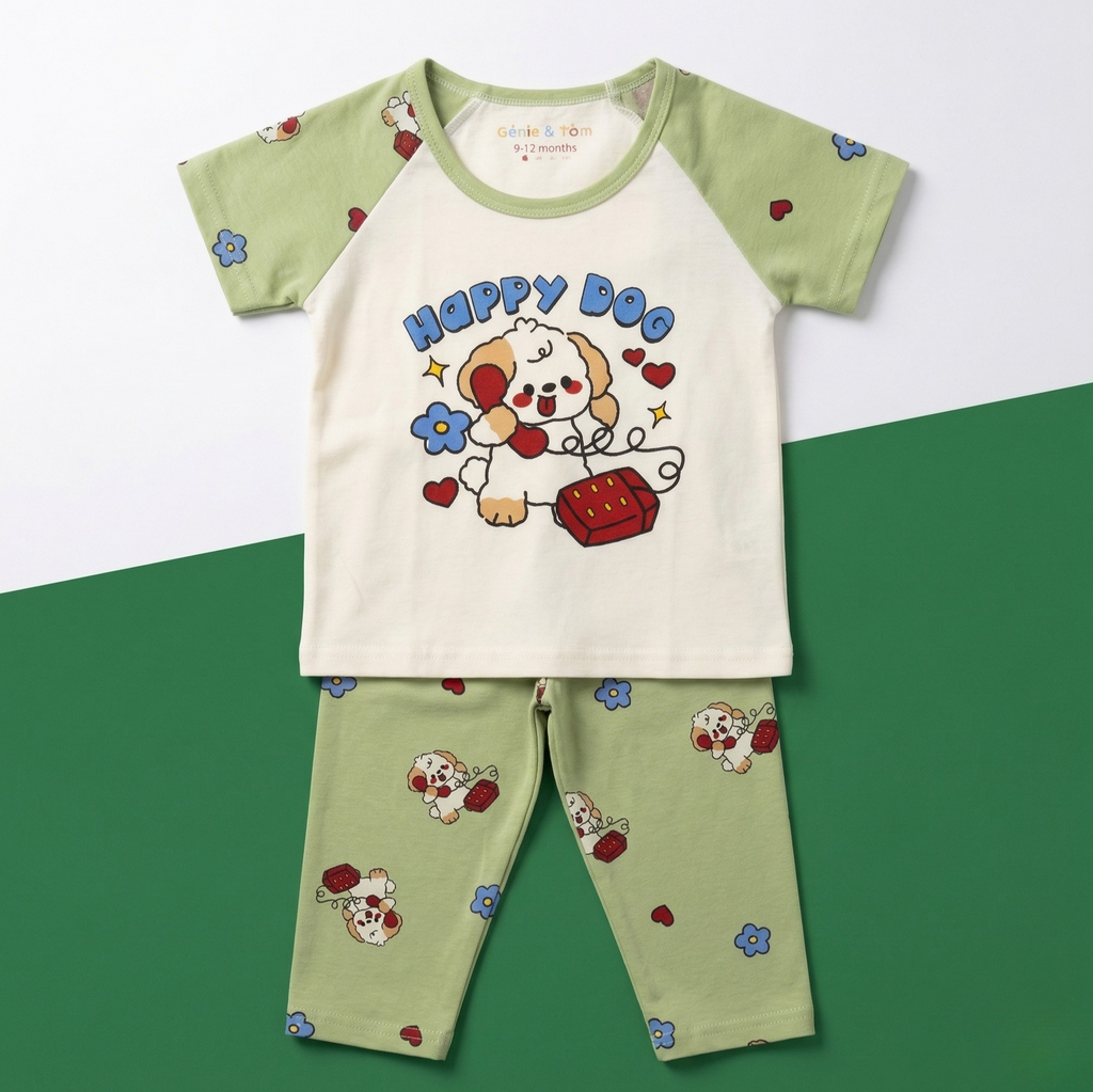 Happy Dog Baby Co-ord Set – Soft Cotton Half Sleeve T-shirt & Pajama Set