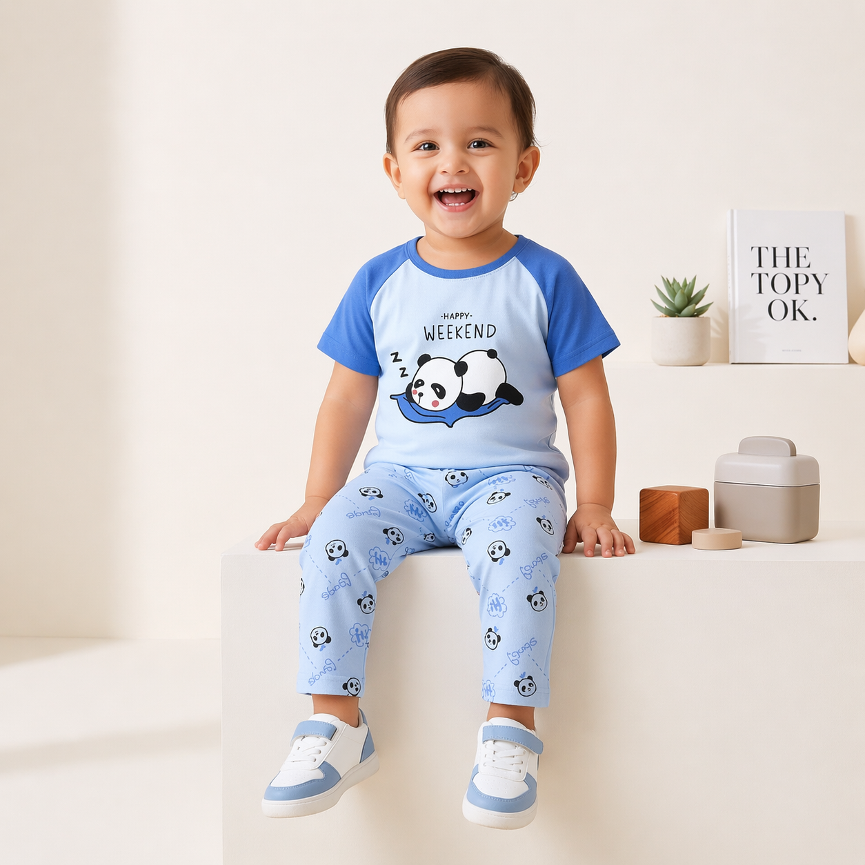 Happy Weekend Panda Baby Co-ord Set – Soft Cotton Half Sleeve T-shirt & Pajama Set