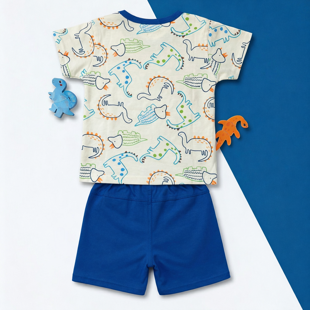 Dinosaur Print Baby Co-ord Set – Soft Cotton Half Sleeve T-shirt & Shorts Set