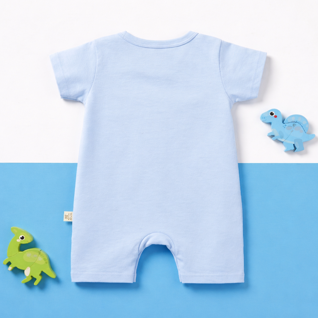 Dino Print Baby Romper – Soft Cotton Short Sleeve Jumpsuit (Roar Design)