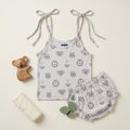 Genie & Tom Baby Girls Printed Tie-Up Shoulder Top & Bloomer Shorts Set | Soft Cotton Summer Co-ord Outfit | Animal Face Print