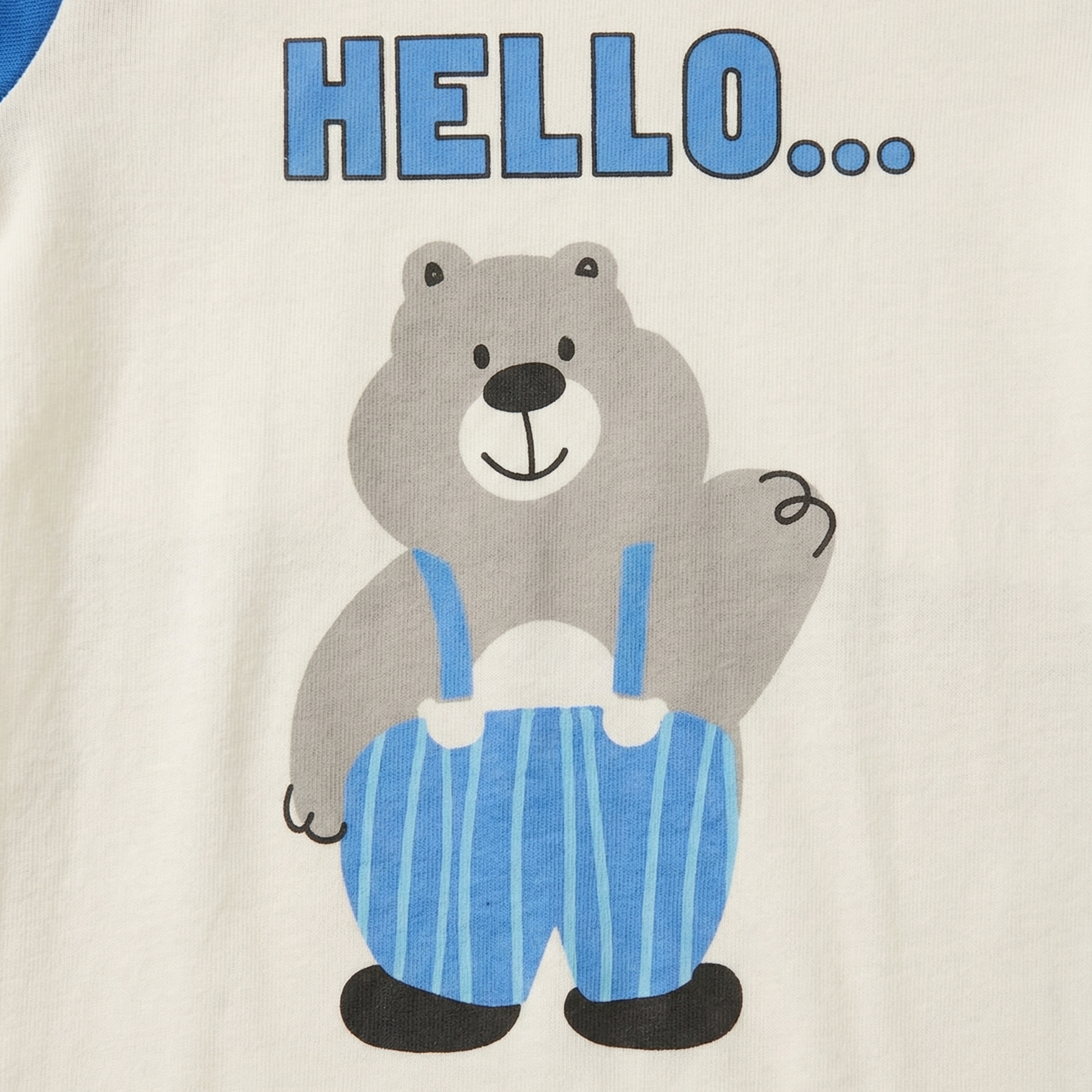 Bear Print Baby Romper – Soft Cotton Short Sleeve Jumpsuit (Hello Design, Blue & White)