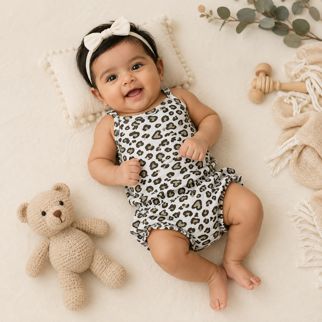 Genie & Tom Girls Animal Heart Print Tie-Up Shoulder Top & Bloomer Shorts Set | Sleeveless Cotton Summer Co-ord Set