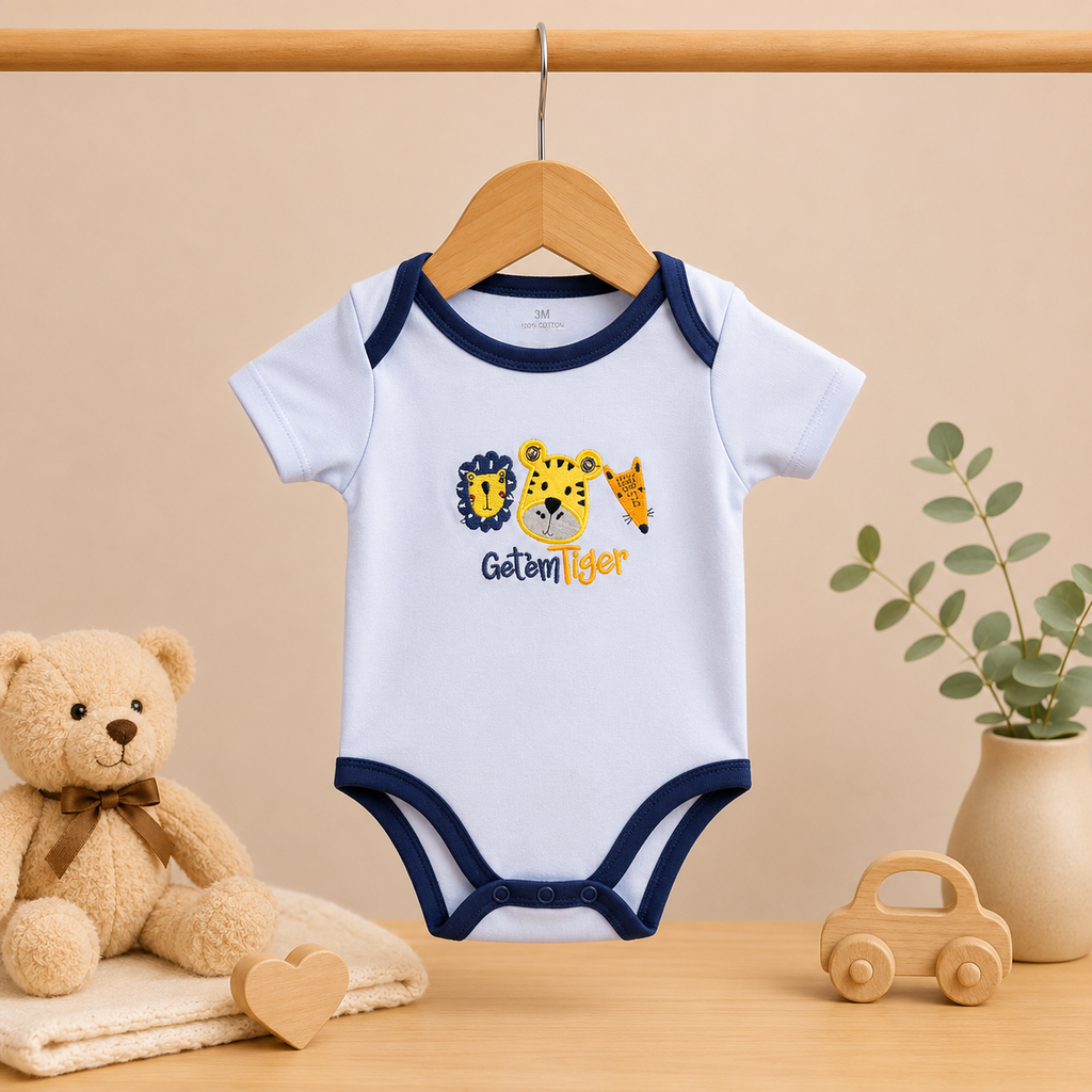 Infants Cotton Romper Pack of 3 | Safari Animal Printed Half Sleeve Bodysuit Set