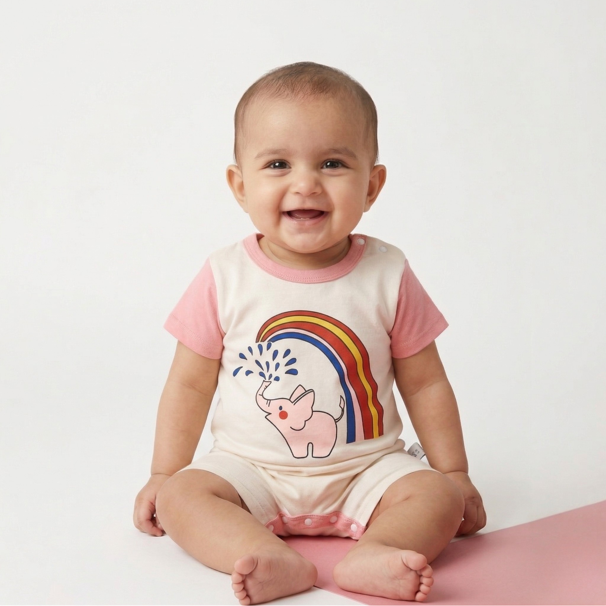 Elephant Rainbow Baby Romper – Soft Cotton Printed Onesie